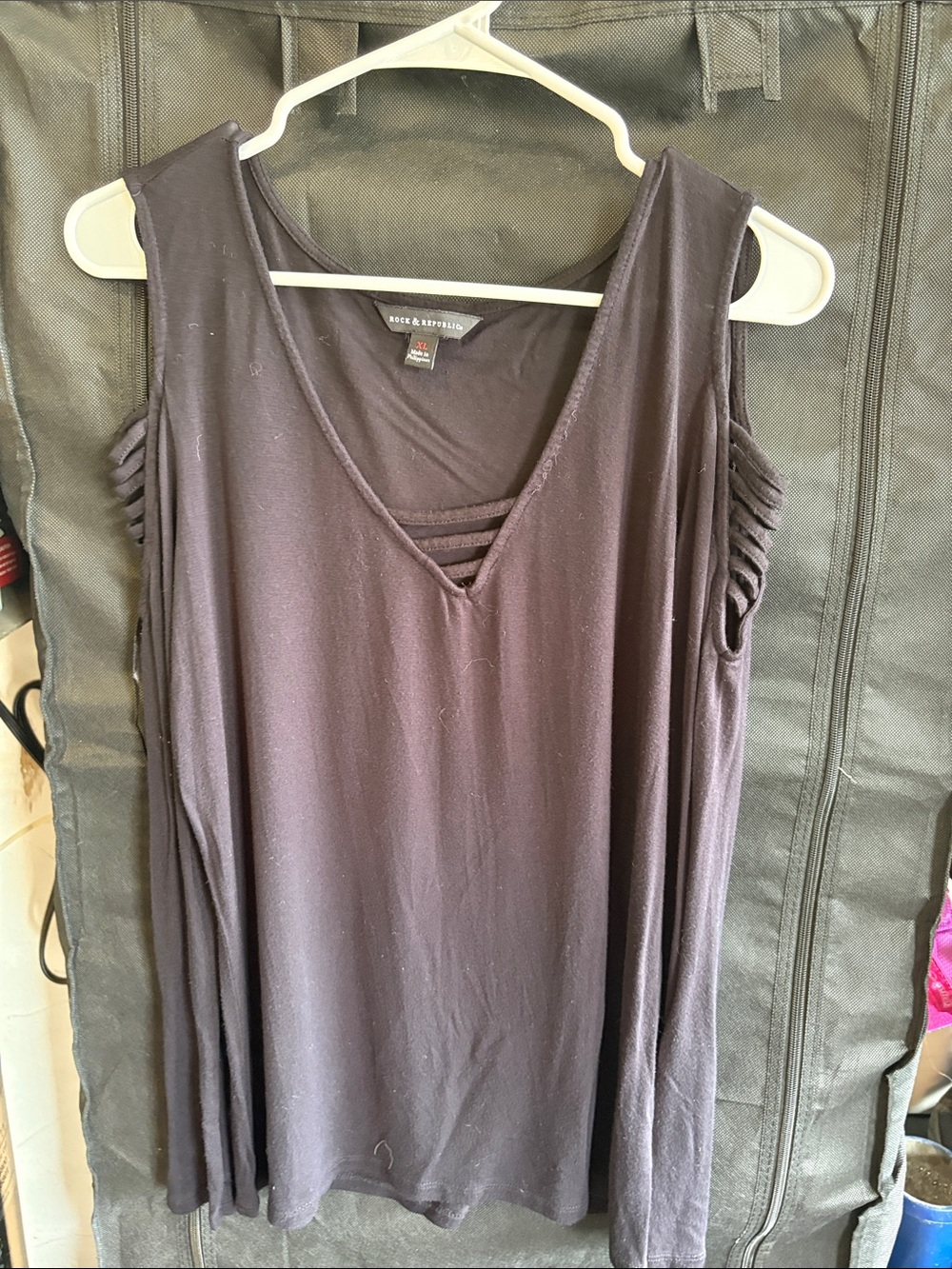 Rock & Republic Black Ladder-Accent Sleeveless V-Neck Tank